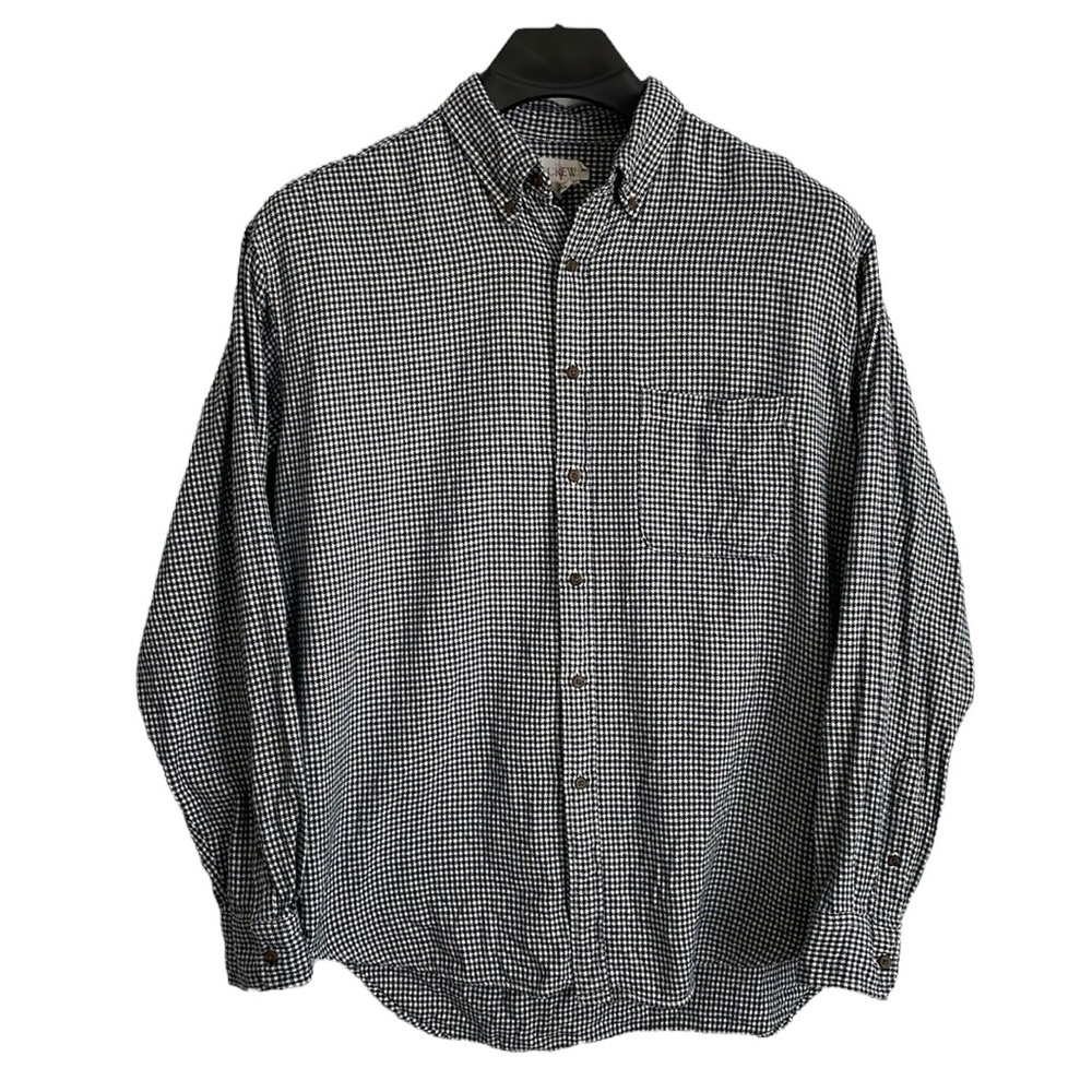 J. Crew men’s Size Large Oarsman‎ navy blue and white houndstooth flannel shirt.
